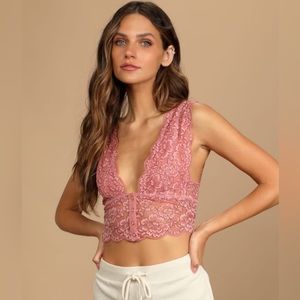 Free People Heartbreaker Dusty Rose Button-Front Lace Brami